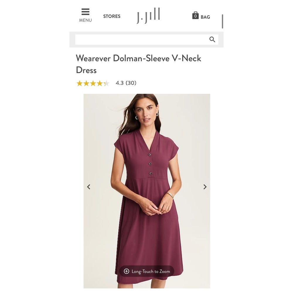 J.Jill Wearever Dolman-Sleeve V-Neck Dress Huckleberry Purple Plus Size 3X NEW